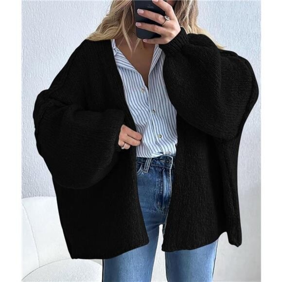 Womens Oversized Cardigan Sweaters Black - Picture 6 of 6